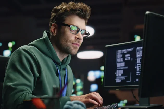 Estudiante de AIEP programando frente a su computador